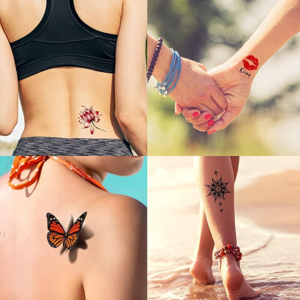 72 Sheets Temporary Tattoos for Women and Girls, Flower / Butterfly Temporary Ta - Picture 3 of 7